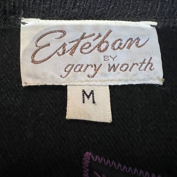Vintage Esteban by Gary Worth Black Wool Angora V-Neck Sweater - Picture 4 of 5